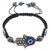 bracelet hamsa , alliage de zinc, avec corde en nylon, main, avec strass 8mm Environ 6.5-10 pouce, Vendu par brin