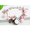 Mode Montre-bracelet, alliage de zinc, avec chalumeau & perles de rocaille en verre & verre, Rond, Placage de couleur platine, chaîne ovale & pour femme, rose, 15mm Environ 7.5 pouce, Vendu par PC