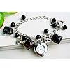 Fashion Watch Bracelet, Zinc Alloy, with Lampwork & Glass Seed Beads & Glass, Heart, platinum color plated, twist oval chain & for woman, black, 15mm Approx 7.5 Inch 