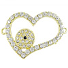 Rhinestone Zinc Alloy Connector, Heart, plated, Customized & with rhinestone & 1/1 loop Approx 2.5mm 