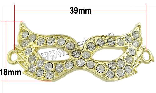 Rhinestone Zinc Alloy Connector, plated, Customized & with rhinestone & 1/1 loop, more colors for choice, 39x18x3mm, Hole:Approx 2.5mm, Sold By PC