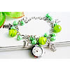 Mode Montre-bracelet, alliage de zinc, avec chalumeau & perles de rocaille en verre & verre, Placage de couleur platine, chaîne ovale & pour femme, vert, 15mm Environ 7.5 pouce, Vendu par brin