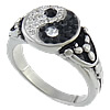 Rhinestone Stainless Steel Finger Ring, with Rhinestone Clay Pave, with 40 pcs rhinestone & blacken 19mm, US Ring 