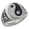Rhinestone Stainless Steel Finger Ring, with Rhinestone Clay Pave, with 51 pcs rhinestone & blacken 20mm, US Ring .5 