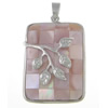 Brass Shell Pendants, with Pink Shell, Rectangle Approx 