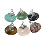 Mixed Gemstone Pendants, with Zinc Alloy, Oval, nickel, lead & cadmium free Approx 