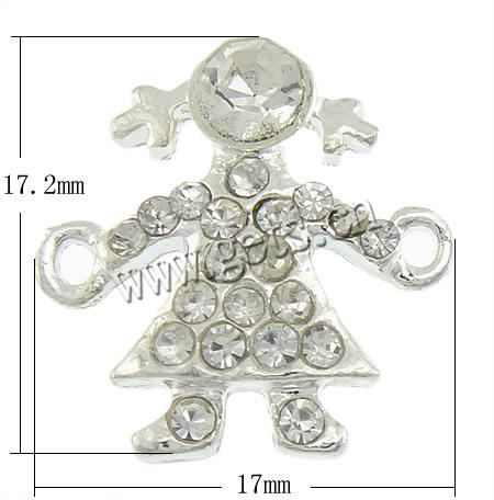 Rhinestone Zinc Alloy Connector, Character, plated, Customized & with rhinestone & 1/1 loop, more colors for choice, 17x17.2x3.8mm, Hole:Approx 1.8mm, Sold By PC