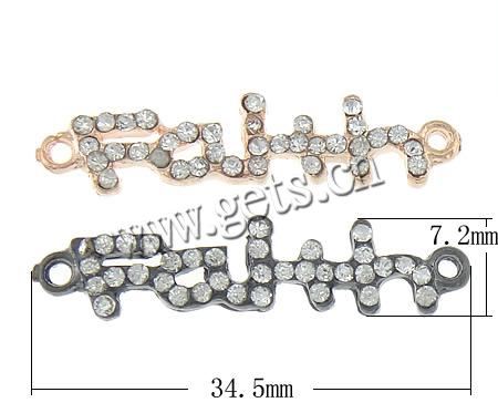 Letter Zinc Alloy Connector, plated, Customized & with rhinestone & 1/1 loop, more colors for choice, 34.5x7.2x2mm, Hole:Approx 1.5mm, Sold By PC