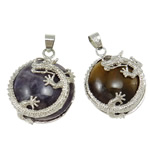 Mixed Gemstone Pendants, with Zinc Alloy, Round, nickel, lead & cadmium free Approx 