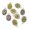 Decal Zinc Alloy Pendants, Oval, epoxy gel, mixed colors Approx 2mm 