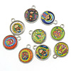 Decal Zinc Alloy Pendants, Flat Round, epoxy gel, mixed colors Approx 1.5mm 