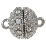 Zinc Alloy Magnetic Clasp, Bead, single-strand, with rhinestone, platinum color, 19x14mm, Hole:Approx 2MM, Sold by PC