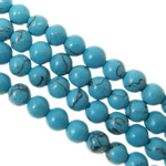 Synthetische Türkis Perlen, rund, blau, Bohrung:ca. 1mm, Länge:15.5 ZollInch, verkauft von Strang