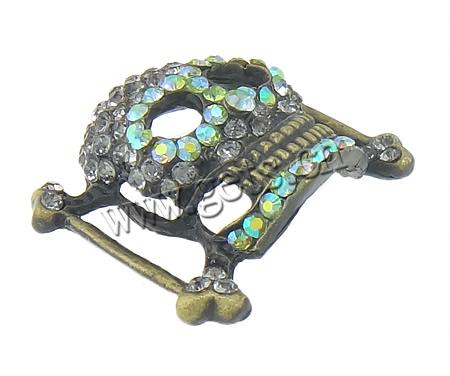 Rhinestone Zinc Alloy Connector, Skull, plated, with rhinestone & 1/1 loop, more colors for choice, 35.5x30.5x10.5mm, Sold By PC