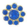 Botón de caña de aleación de cinc, aleación de zinc, Flor, chapado en color de plata, con diamantes de imitación de acrílico, azul, 14.5x14.5x8.2, agujero:aproximado 2.5mm, Vendido por UD