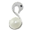 Cultured Pearl Sterling Silver Pendants, 925 Sterling Silver, with Freshwater Pearl, Swan, platinum plated, with cubic zirconia Approx 