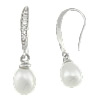 Sterling Silver Pearl Drop Earring, 925 Sterling Silver, sterling silver earring hook, Teardrop, plated, with cubic zirconia 1mm 