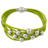Cowhide Bracelets, with Stainless Steel, woven, green 2mm Approx 8 Inch 