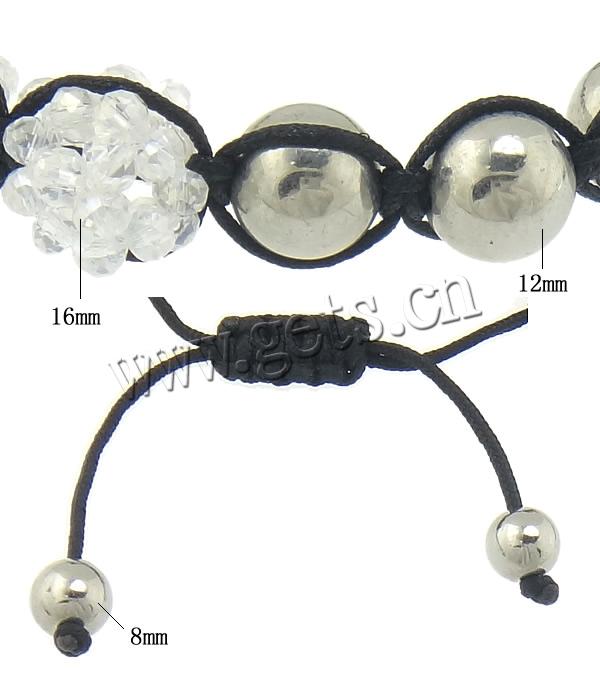 Kristall Woven Ball Armbänder, mit Nylonschnur & Verkupferter Kunststoff, handgemacht, 16mm, 12mm, 8mm, Länge:ca. 6-9 ZollInch, verkauft von Strang