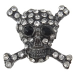 Rhinestone Zinc Alloy Connector, Skull shape, 2-strand, plumbum black color, 18.5x18.5x7mm, Hole:Approx 2MM, Sold by PC