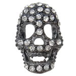 Rhinestone Zinc Alloy Beads, Skull shape, plumbum black color, 20.5x13.5x6.5mm, Hole:Approx 2MM, Sold by PC