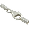 Sterling Silver Lobster Claw Cord Clasp, 925 Sterling Silver, plated, with chain terminator 21mm 