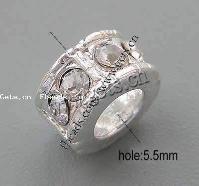 Rhinestone Zinc Alloy European Beads, Tube, plated, more colors for choice, 10x6mm, Hole:Approx 5.5mm, Sold By PC
