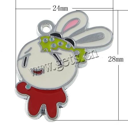 Zinc Alloy Animal Pendants, Rabbit, plated, enamel, more colors for choice, 24x28x2mm, Hole:Approx 1.5mm, Sold By PC