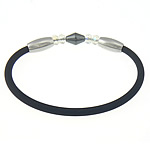 Silicone Stainless Steel Bracelets, with Hematite & Crystal, stainless steel magnetic clasp, plated, faceted  4mm Approx 8.3 Inch 
