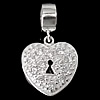 Sterling Silver European Pendants, 925 Sterling Silver, Heart, plated, with Mideast rhinestone Approx 5mm 