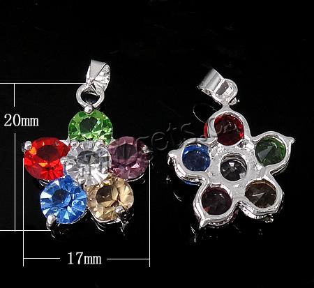 Brass Flower Pendants, platinum color plated, with rhinestone, more colors for choice, 17x20x6.5mm, Hole:Approx 4mm, Sold By PC