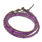 Wrap Bracelets, Leather, with Purple Agate, brass clasp , 4mm, 7mm Approx 21-22 Inch 