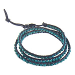 Wrap Bracelets, Leather, with turquoise, brass clasp , 4mm, 7mm Approx 20-21 Inch 