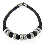 Silicone Stainless Steel Bracelets, with Stainless Steel, black 4mm Approx 8 Inch 