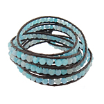 bracelet d'enveloppe, cuir, avec agate bleue, laiton fermoir, 5 brins, 4mm, 7mm Environ 34-35 pouce, Vendu par brin