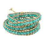 Wrap Bracelets, Leather, with Blue Agate, brass clasp , 4mm, 7mm Approx 34.2-35.2 Inch 