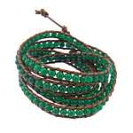 Wrap Bracelets, Leather, with Green Agate, brass clasp , 4mm, 7mm Approx 34-35 Inch 