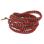 Wrap Bracelets, Leather, with Red Agate, brass clasp , 5mm, 8mm Approx 33.8-34.5 Inch 