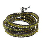 Wrap Bracelets, Leather, with Dragon Veins Agate, brass clasp , 4mm, 7mm Approx 34-35 Inch 