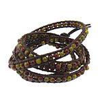 Wrap Bracelets, Leather, with Dragon Veins Agate, brass clasp , 4mm, 7.5mm Approx 34-35 Inch 