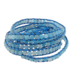 bracelet d'enveloppe, cuir, avec agate bleue, laiton fermoir, 5 brins, 4mm, 7mm Environ 33.8-34.8 pouce, Vendu par brin