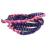 Wrap Bracelets, Leather, with Purple Agate, brass clasp, woven , 4mm, 6.5mm Approx 34.5-35.5 Inch 