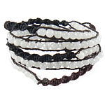 Wrap Bracelets, Leather, with Jade White, brass clasp, woven , 4mm, 6mm Approx 34.5-35.5 Inch 