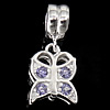 Sterling Silver European Pendants, 925 Sterling Silver, Butterfly, plated, with rhinestone Approx 4.5mm 