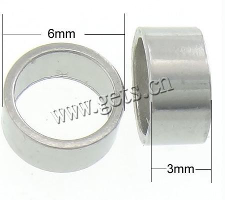 Abalorio separador tubo de acero inoxidable, color original, 6x3mm, agujero:aproximado 5mm, Vendido por UD