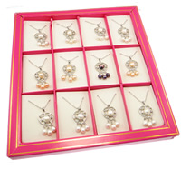 Пресноводные жемчуги Ожерелье, с медные цепи, Сердце, со стразами & однонитевая, разноцветный, 7-10mm длина:16 дюймовый, 12пряди/Box, продается Box