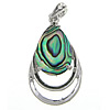 Brass Shell Pendants, with Shell, Teardrop, platinum color plated, with rhinestone Approx 