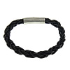 Cowhide Bracelets, 316 stainless steel bayonet clasp, braided, black, 8mm Approx 8.5 Inch 