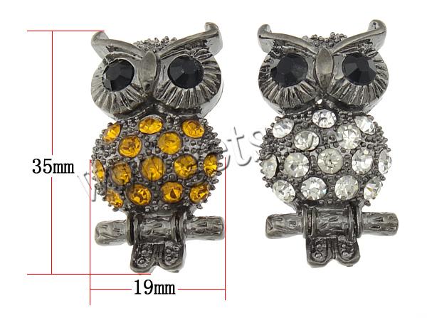 Rhinestone Zinc Alloy Connector, Owl, plated, Customized & with rhinestone, more colors for choice, 19x35x7mm, Hole:Approx 2.5mm, Sold By PC
