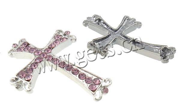 Rhinestone Zinc Alloy Connector, Cross, plated, Customized & with rhinestone, more colors for choice, 43x32x4mm, Hole:Approx 3.5mm, Sold By PC